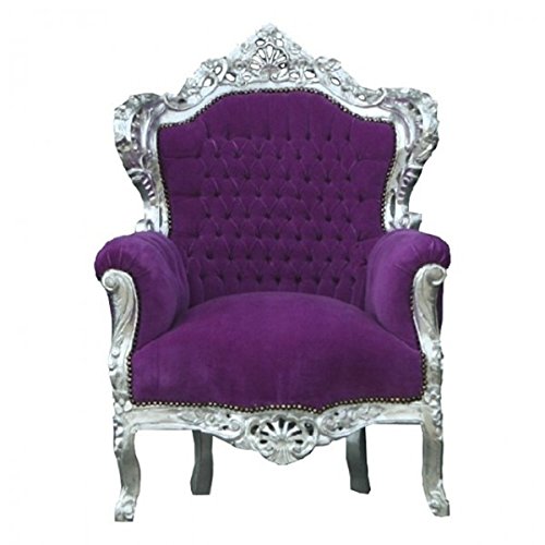 Casa Padrino Barock Sessel King Lila/Silber 85 x 85 x H. 120 cm - Antik Stil