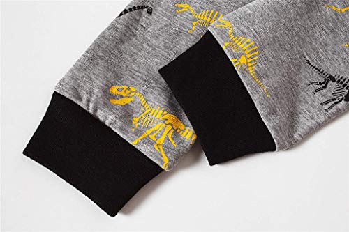 Conjunto de pijama de algodão com pés de lã e calça de algodão para meninos de dinossauro, pijamas p