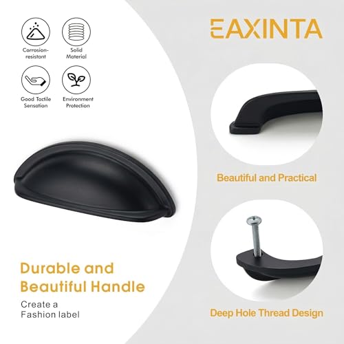 EAXINTA 10 Pack 3" Drawer Pulls Matte Black Cabinet Cup Pulls Kitchen Hardware Cabinet Handles Drawer Handles Knobs 3 inch Hole Center by EAXINTA - Used condition - Image 2