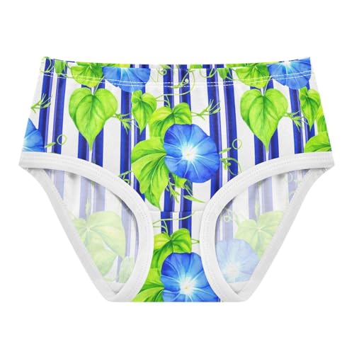 Blue Morning Glory Flowers Stripe Girls Underwear Toddler 2t Cotton Little Girl Panties Durable Undies Kids Briefs