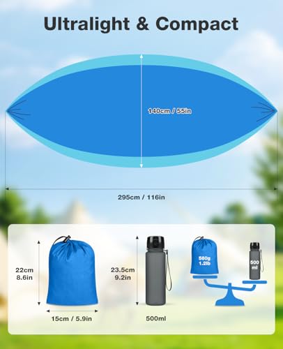 MOSFiATA Heavy-Duty Camping Hammock, Supports 700lbs with 2 Tree Straps and Carry Bag – Portable for Backpacking, Hiking, and Outdoor Use (Sky Blue) - Image 2