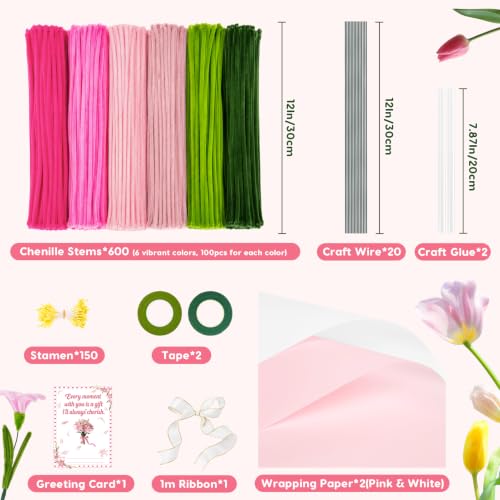 Pipe Cleaners Flower Kit, 600 PCS Pipe Cleaners Craft Bulk for Crafting, Thick Pipe Cleaners Colored, Fuzzy Pipe Cleaners Complete Accessories, Kids Use Flower Making Kit Make Bouquets and Crafts by Anyeve - Used condition - Image 3