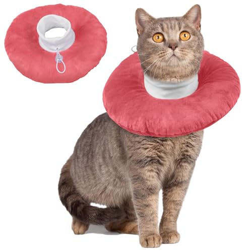 Collare Protettivo Gatto, Collare Elisabettiano Gatto Sterilizzato Collare Anti Morso Ciambella Gatti Post Intervento Elisabettiano Collare Protettivo Cono Gatti(Rosa, M)