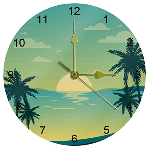 Folytop 10 Inch Beach Sunset Wall Clocks Silent Non-Ticking Arabic Numerals for Home/Kitchen/Office/School Clock