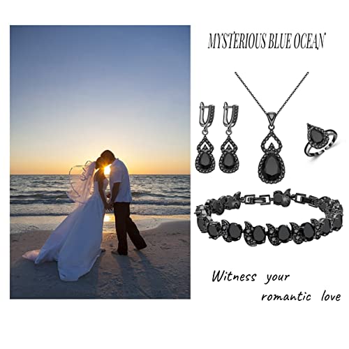 Lmxxvj Black Stone Jewelry Set For Women Girl，Black Gun Gold Plated Necklace Adjustable Ring Earrings Bracelet Punk Set,Birthday Anniversary Valentine's Day Prom Mystic Jewelry Gifts For Mom/Wife/Girlfriend/Grandmother/Bridal #TOP3