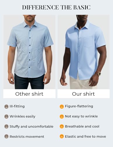PJ PAUL JONES Mens Casual Shirts Untucked Short Sleeve Button Up Shirt Solid Summer Black Dress Shirt with Pocket S — view 6