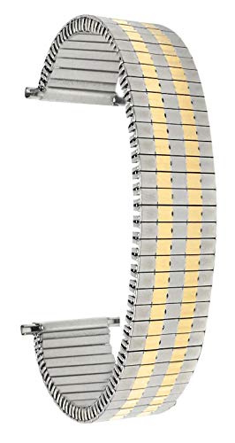 Bandini 18mm Silver and Gold (Two-Tone) Tone Stainless Steel Stretch Watch Strap for Men, Straight End, Metal Expansion Watch Band, No Buckle