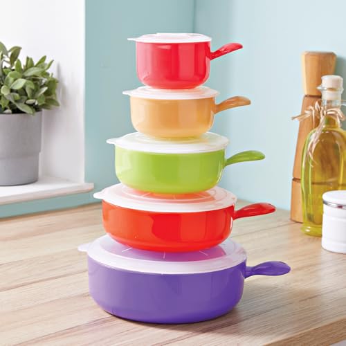 Basilico® bunte Mikrowellen-Behälter 5er Set – spülmaschinenfest – geeignet zum Einfrieren, Aufwärmen oder Frischhalten – Mikrowellenschüssel mit Griff – Dampfabzug im Deckel - Mikrowellengeschirr