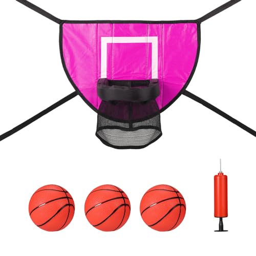 lasuroa Trampolin Basketballkorb Befestigungsset, Weiches Basketballtor Trampolin mit 3 Mini-Basketball und 1 Pumpe, Wasserdichtes Trampolin Zubehör Basketball für Basketball Liebhaber (Pink)