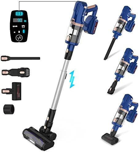 UMLo Cordless Vacuum Cleaner, 300W 28Kpa Suction Stick Vacuum with LED Display, Up to 60min Runtime, 4000mAh Battery Cordless Vacuum, 8 in 1 Lightweight Vacuum for Pet Hair Carpet Hard Floor,V111 Plus