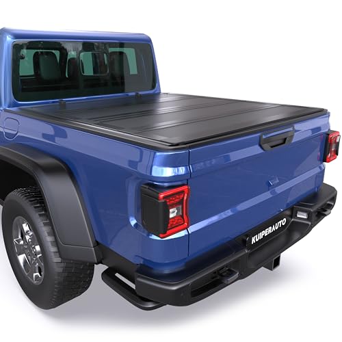 KUIPERAUTO 5 FT Low-Profile Hard Quad-Fold Tonneau Cover Compatible for 2020-2026 Jeep Gladiator JT Aluminum Truck Bed Cover w/or w/o Trail Rail System by KUIPERAUTO - Used condition - US$519.03