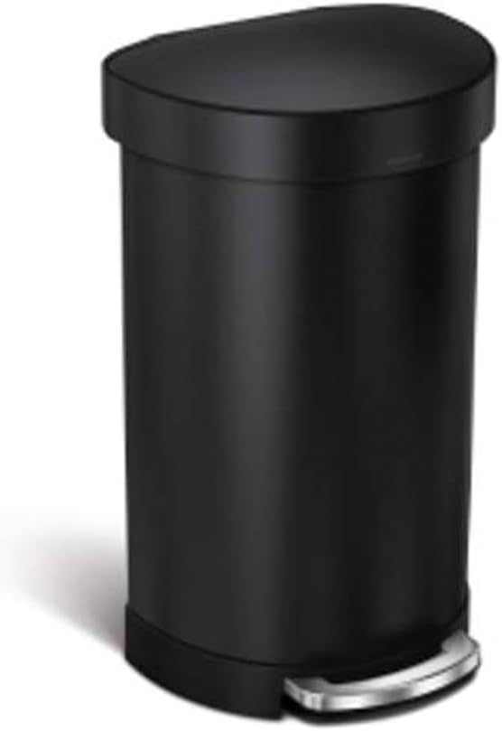 Semi-Round Step Can, 45L / 12 Gallon Kitchen Trash Can, Liner Rim, 150,000-Step Pedal, Lid Shox® Silent Close, Matte Black Steel