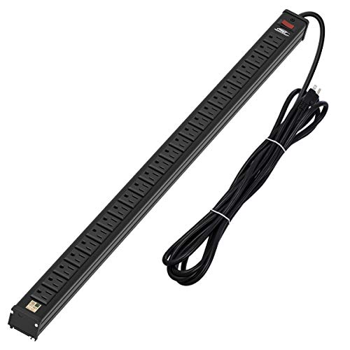 CRST Heavy Duty Power Strip with Long Cord 15 Feet Metal Extension 24-Outlet with Mounting Brackets 15A Circuit Breaker UL 1363 Listed