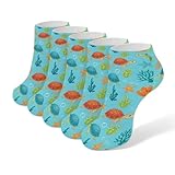 4TH N Women's 5-Pairs Casual Fashion Elastic Ankle Socks, Outdoor Sports Low Cut Sock for Office, Home, Daily Essentials (Sea Turtle)