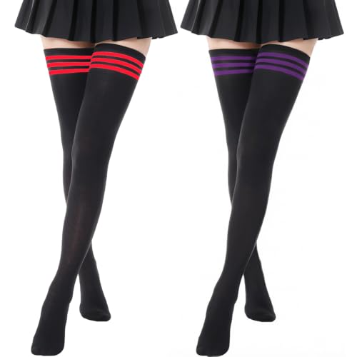 Image of DRESHOW Extra Long High Thigh Socks Striped Over Knee Thin Tights Long Stocking