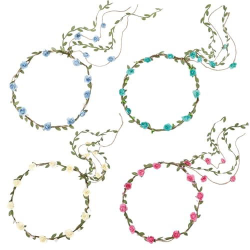 Blumenkranz Haare, Haarschmuck Blumen, Haarbänder Frauen, Haarschmuck Mädchen, 4 Stück, Blumen Haarreif Für Reisefotografie, Festival Hochzeit, Geburtstag Und Party (Rosa/Himmelblau/Elfenbein/Blau)