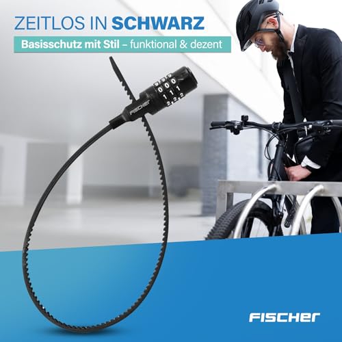FISCHER Fahrradschloss, Kabelbinderschloss Spezialschloss mit Zahlenschloss, für Fahrrad, Helm oder Skifahren, schwarz, Länge: 53 cm