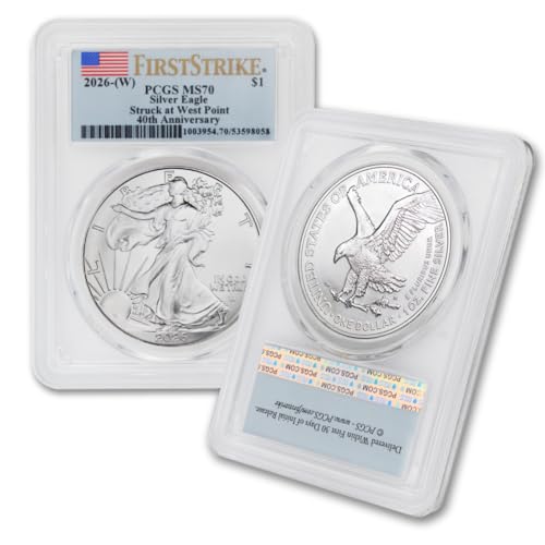 2026 (W) 1 oz American Silver Eagle Coin MS-70 (First Strike - 40th Anniversary - Struck at West Point - Flag Label) $1 PCGS MS70
