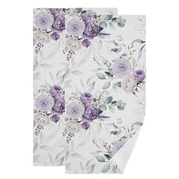HUAZHIKOU Purple Peony Rose Flower Hand Towels for Bathroom Set of 2 Microfiber Spring Green Eucalyptus Floral Leave Kitchen Dish Towels Decorative Bathroom Towels for Bath Face Guest Shower 14"x28"