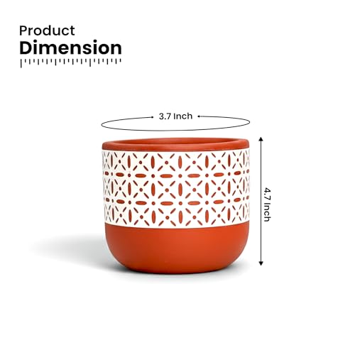 Image of Urban Plant Botanika Virasat Terracotta Pot with Drainage Hole (5 Inch) | Hand-Painted Decorative Clay Planter | Breathable Indoor Plant Pot for Healthy Growth | Tabletop Home Decor & Gifting
