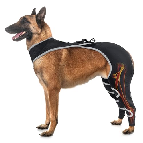 KISFLY Dog Recovery Sleeves for Back Leg, Breathable Lick Prevention Sleeve for Dogs Hind Rear Leg, Reflective Adjustable Alternative to Cone – Size XL