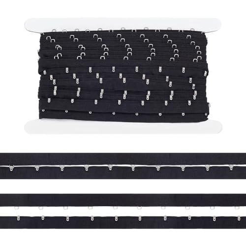 FINGERINSPIRE 3Yard/2.7m Pair Single Row Hook and Eye Tape Trim 28mm Wide Black Spacing Polyester Tape Ribbon with Hook and Eye Elastic Bra Band Tape Edge Trimming Ribbon for DIY Clothing Decorations