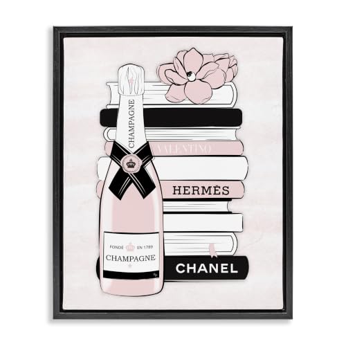 Stacked Books Champagne Glam Emblem, 24 x 30 Inch Canvas in Floater Frame