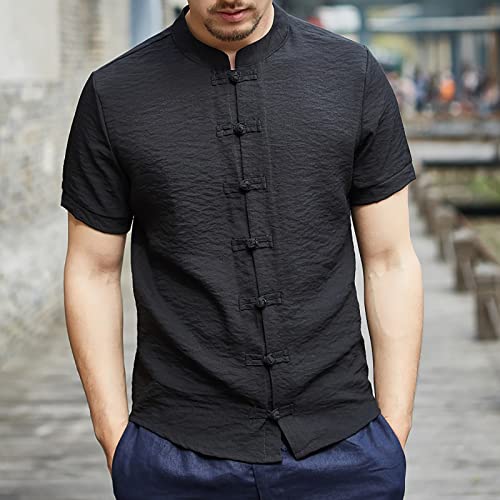 Men's Linen Chinese Clothing Tang Suit Short Sleeve Shirt for Men Mens Romper Jumpsuit Mens T-Shirts3