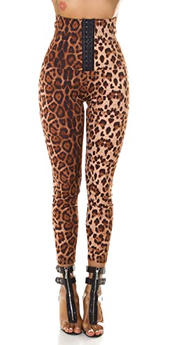 Koucla Leo Printed Legging taille haute avec effet corset, Marron/léopard, Large - X-Large