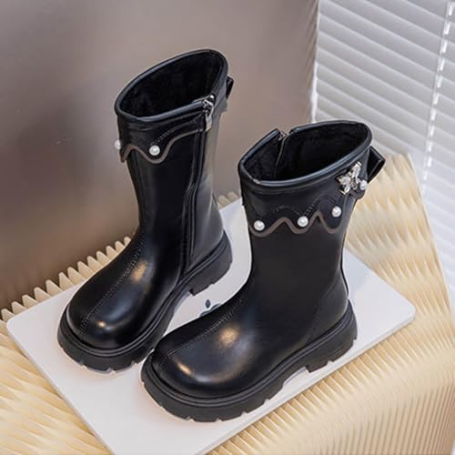 Girls Knee High Boots Butterfly Pearl Decoration Fashion Cool PU Leather Shoes Plain Tall Riding Boots for Outdoor3