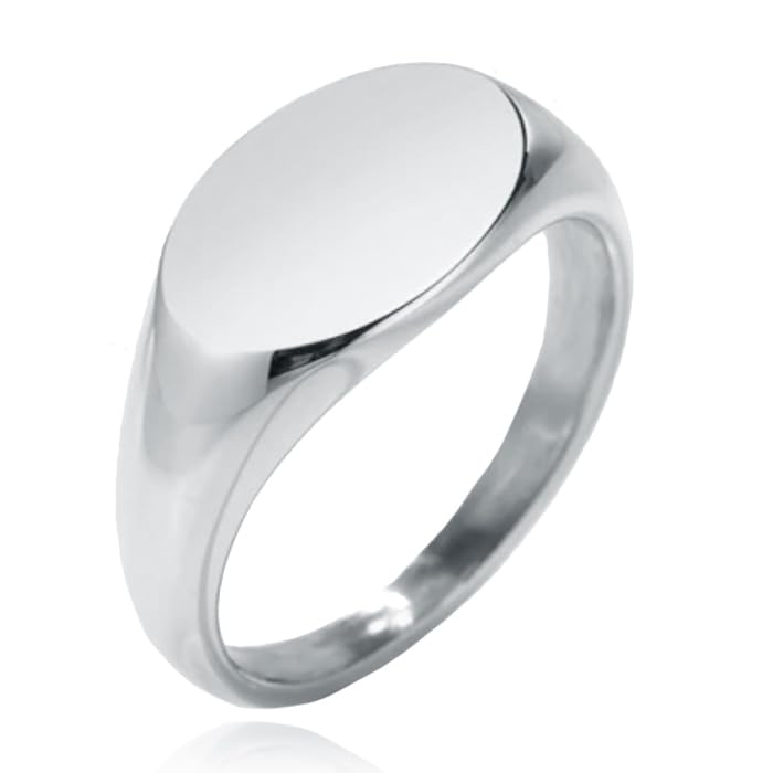 Bague chevalière ovale femme argentée en acier inoxydable durable 17mm