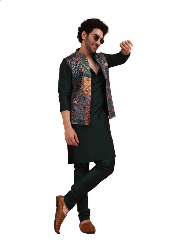 kisah Men's Printed Kurta Jacket Churidar Set-picture-54
