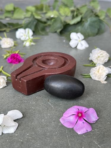 Image of Shivam VASTU AKAL 1.5 inch Original Narmadeshwar Narmada Shivling with 3 inch Narmada Stone Yoni Base Jaladhari (Black Shivling, Brown Flate Jaladhari)