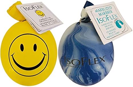 Isoflex Stress Ball 2 Pack. One Happy Face -Yellow and One Marbleized- Assorted Colors. E-Book Included.