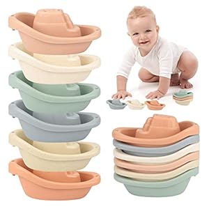 YTFU Stacking Boats Bathing Toys – Baby Bath Toys for Toddlers, Stackable Bathtub Toys, Mold Free, Eco-Friendly Wheat Straw, Pool and Beach Toys for Kids, 6 Pack