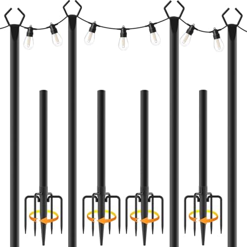 10Ft String Light Poles 4 Pack,Light Poles for Outside Lights,Out...