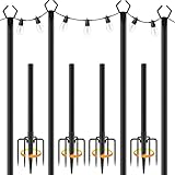 AILBTON 10Ft String Light Poles 4 Pack,Light Poles for Outside Lights,Outdoor with Fence Brackets Hanging Lights,Metal Stand Deck Patio Backyard