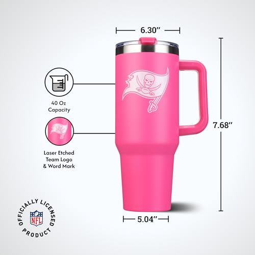 Image of The Memory Company Officially Licensed 40oz Pink Game Day Tumbler with Team Logo, Tampa Bay Buccaneers