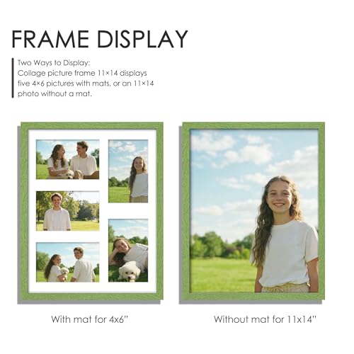 Image of DUENPY 11x14 Collage Picture Frame 4x6 Collage Picture Frame Displays Five 4x6 inch Photos or 11x14 (Without Mat) Wall Decor Wall Hanging or Tabletop Green