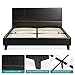 mecor Black Queen Bed Frame - Faux Leather Upholstered Platform Bed with Headboard - No Box Spring Needed - for Adults Teens Children, Black-Queen Size