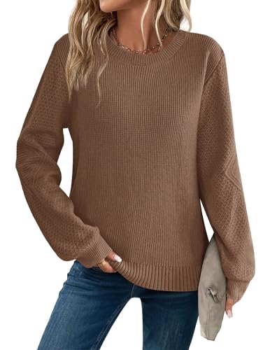 Zeagoo Strickpullover Damen Elegant Pullover Langarm Winterpullover Rundhals Pulli Casual Sweater Herbst Winter Obertiele Khaki S