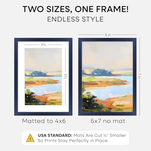 Image of Homeforia 5x7 Blue Picture Frame, High-End Metal, 4x6 Mat, Glass | High End Aluminum, Tempered Glass, Acid-Free 4x6 Removable Mat, 5x7 in Edge-to-Edge Display 7x5, Wall Kit, Set Of 1