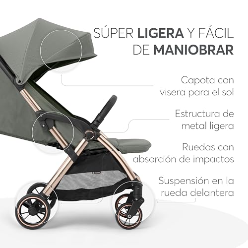 KikkaBoo Silla de Paseo EDEN, Carrito Bebé hasta 22 kg, Plegado Automático, Posición Reclinada, Superligero, Compacto, Verde Militar - imagen 7
