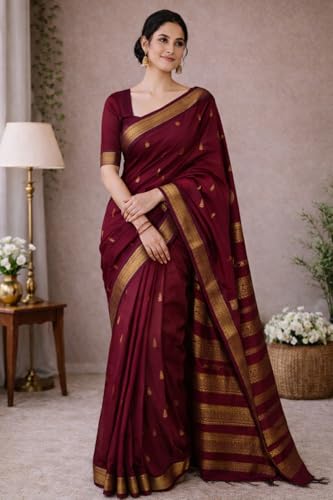 Image of South Cotton Gadwal Saree for Women | Celebrity Inspired Traditional Ethnic Wear | Chettinad & Kalyani Cotton Sarees | Soft Cotton Saree with Blouse Piece