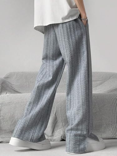 ZAFUL Mens Textured Straight Casual Pants Baggy Drawstring Elastic Waist Bottom Lounge Split Cuff Trousers with Pockets2