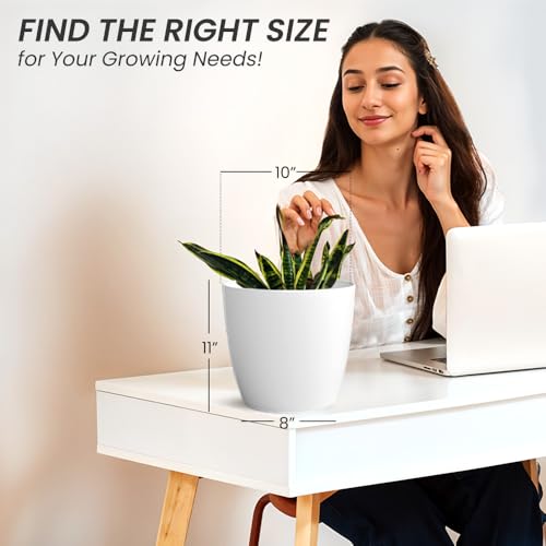 Image of YUCCABE ITALIA SHERA Stella 10 Inch Plastic Plant Pot for Home Decor Indoor Plant Pots for Living Room Plastic Flower Pot for Garden (White, 10 INCH - 2 Pcs)