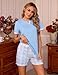 Leversic Schlafanzug Damen Kurz Baumwolle, Sommer Zweiteiler Pyjama Damen Set Karierte Shorts und Oberteil mit Herzaufdruck, 1516-Hellblau, M