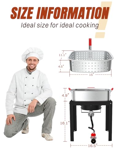 Image of 18QT Propane Fish Fryer 18QT Basket, 55,000 BTU Propane Burner, Outdoor Fryer Pot with Cover, Lid, Thermometer & Tongs, CSA Approved, Ideal for Fish, Fries & Wings