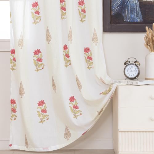Image of Clasiko Block Print Sheer Window Curtains; 40% Light Filtering Linen Textured Curtains with Eyelets | Set of 2 | 54x60 Inches / 5 Feet | Royal Mandala