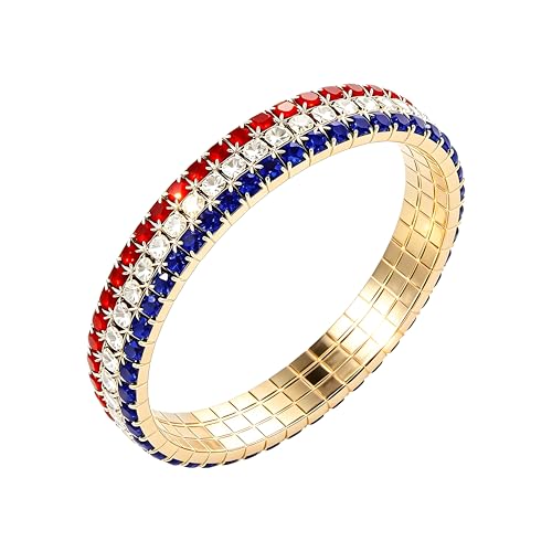 Image of Dreuyet American Flag Rhinestone Bracelet Red White Blue Crystal Patriotic 4th of July Shiny Decorations USA Independence Day Jewelry
